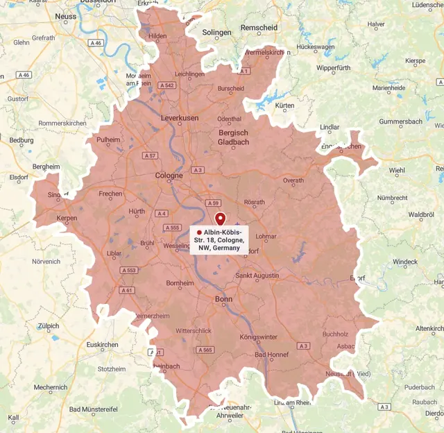 Karte: Standort Köln-Wahn + 35-Minuten-Radius