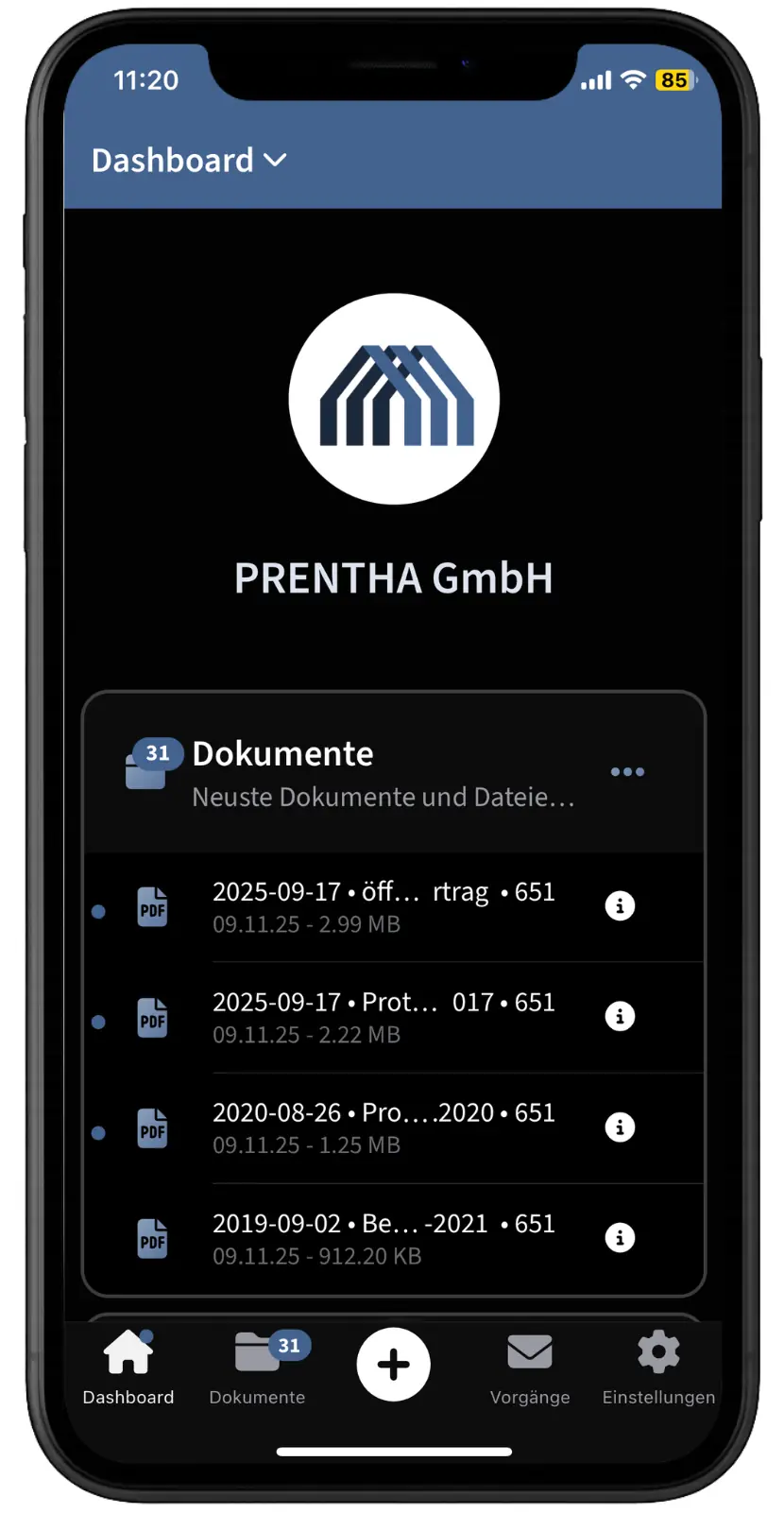 facilioo · Dashboard nach dem Login