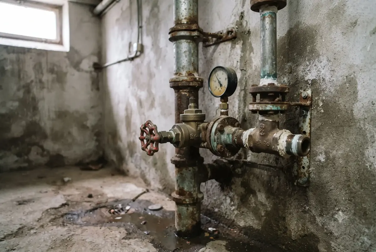 Alte Wasserleitungen im Keller eines Kölner Altbaus — Bleileitungsverbot 2026 und Austauschpflicht